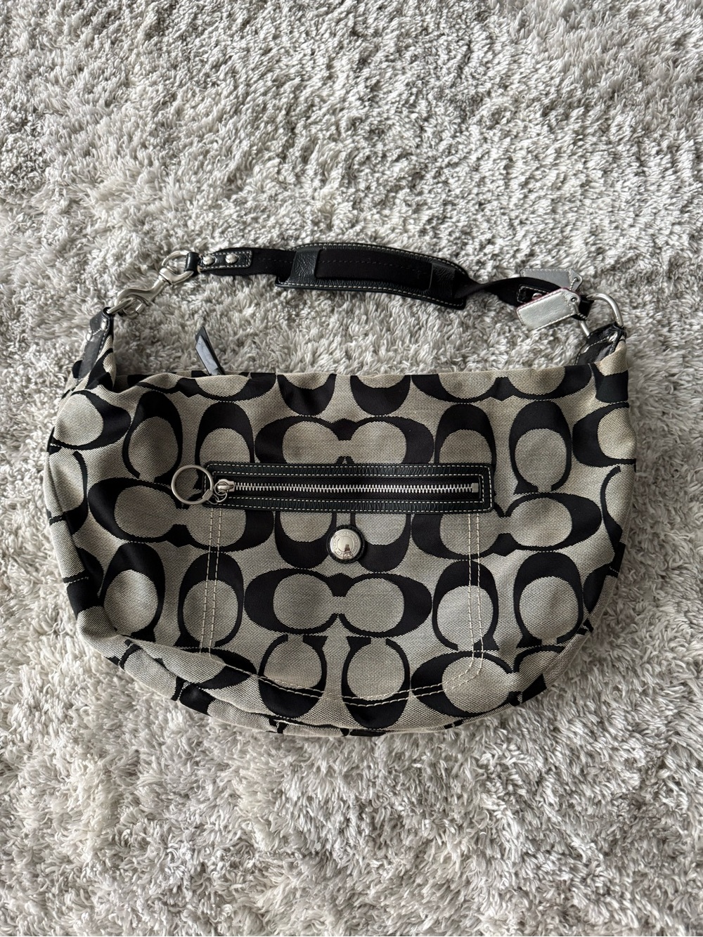 SOLD ON Ⓜ️ Coach Black and Cream Signature Shoulder Bag